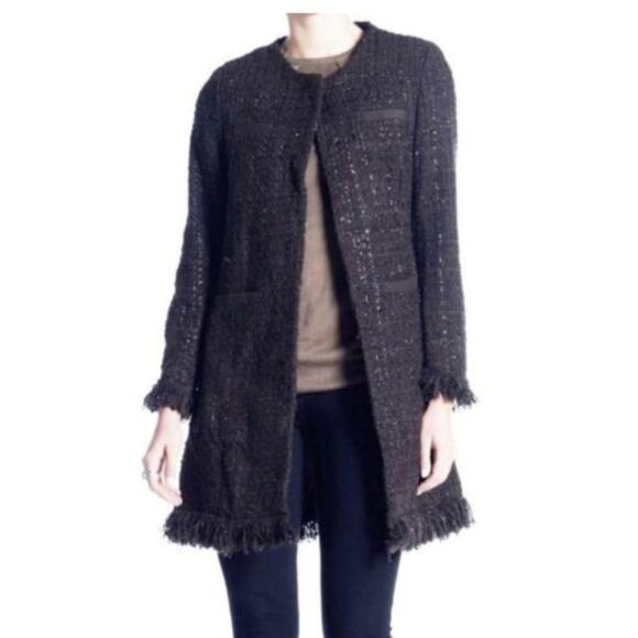 Vertigo PARIS Tweed Wool Coat Sz Small Metallic Boucle Fringed Preppy FRANCE - Picture 11 of 16